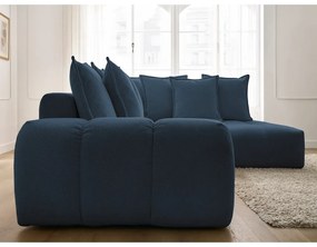 Tmavomodrá ženilková rozkladacia/s úložným priestorom rohová pohovka (pravý roh/do L) Everest – Bobochic Paris