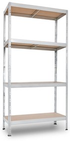 Bezskrutkový kovový regál RIVET BUDGET, 180x90x40 cm, 4x HDF polica, zinok