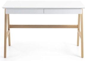 Pracovný stôl s bielou doskou Kave Home Ingo, 120 x 60 cm