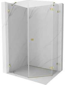 Mexen Lunar, výklopný päťuholníkový sprchový kút pravý 90 x 100 cm, 8mm číre sklo, zlatý profil, 831-090P-100L-50-00-P