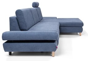 Rozkladacia rohová čalúnená sedacia súprava AVESTA do tvaru L, pravé prevedenie, s úložným priestorom, modrá