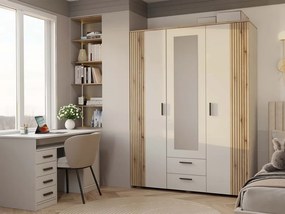 Šatní skříň se zrcadlem AVA 150 cm dub evoke/kašmírová