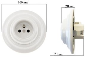 Bohemia-Design - porcelánová retro domová zásuvka s rámčekom SCHUKO 250V/16A biela