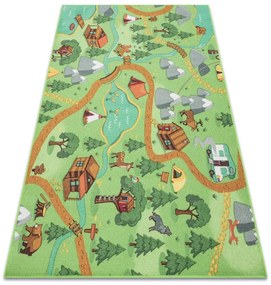 Detský koberec REBEL ROADS Wild life 90 Les, zvieratá protišmykový - zelený