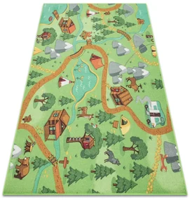 Detský koberec REBEL ROADS Wild life 90 Les, zvieratá protišmykový - zelený