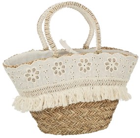 Plážová taška z morskej trávy s kvietkovou čipkou Beach Bag Lace - 57*19*29cm
