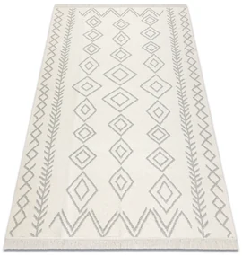 Obojstranný šnúrkový ekologický koberec TWIN 23000 Boho, so strapcami, krémovo - sivý