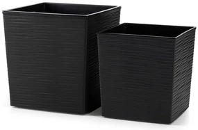 PLASTOVÝ KVETINÁČ FLORE RIFLO SADA 2KS 30X30 CM+25X25 CM ČIERNA