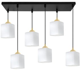 Závesné svietidlo Riffle Square, 6x biele sklenené tienidlo, b/g