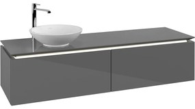 VILLEROY &amp; BOCH Legato závesná skrinka pod umývadlo na dosku (umývadlo vľavo), 2 zásuvky, s LED osvetlením, 1600 x 500 x 380 mm, Glossy Grey, B595L0FP