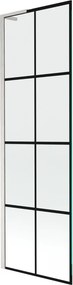 Mexen Next L, 1-krídlová vaňová zástena 60 x 150 cm, 6mm číre sklo-čierny vzor, 6mm číre sklo, profil brúsená oceľ, 895-060-000-03-77-97