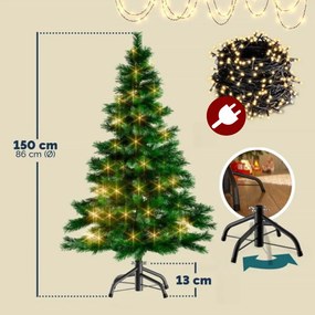 Casaria Umelý vianočný stromček RUDOLPH so svetielkami, 150cm, zelená