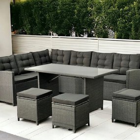 Sivé ratanové sedenie pre viac ako 8 osôb - rohové