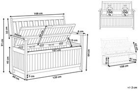 Záhradná lavica z akáciového dreva s úložným priestorom 120 cm mahagónová hnedá s bielym vankúšom SOVANA Beliani