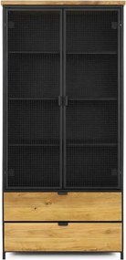 Kovový regál s dvierkami a 2 drevenými zásuvkami, 90x40x195 cm