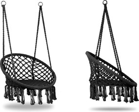 MultiGarden Závesné boho záhradné kreslo - čierne MultiGarden
