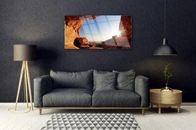 Obraz na skle Skala slnko krajina 140x70 cm