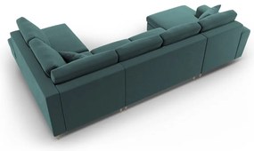 Zamatová rozkladacia/s úložným priestorom rohová pohovka v petrolejovej farbe (pravý roh/do "U") Kyoto – Cosmopolitan Design