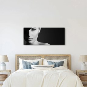 Obraz - Čiernobiely portrét ženy v klobúku (120x50 cm)