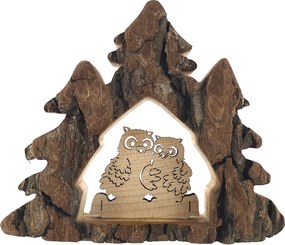 AMADEA Drevená dekorácia stromy s kôrou a sovami, masívne drevo, 10x13x3 cm
