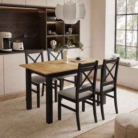 ROZKLÁDACÍ JEDÁLENSKÝ STÔL DANILO ČIERNY + DUB CRAFT ZLATÝ 140 / 195 cm + PAROS 02 STOLIČKY