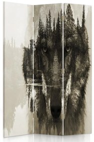 Gario Paraván Vlk na pozadí lesa v hnedej farbe Rozmery: 110 x 170 cm, Prevedenie: Otočný paraván 360°