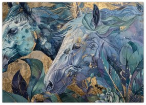 Obraz - Kone so zlatým pozadím (70x50 cm)