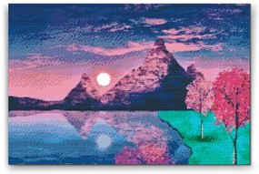 Gario Diamantové maľovanie Západ slnka pri jazere 2 Rozmery: 120 x 80 cm, Rámovanie: Iba zrolované plátno, Diamanty: Štvorcové