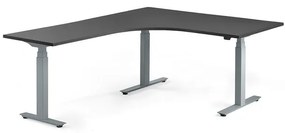 Výškovo nastaviteľný rohový stôl MODULUS, 1600x2000 mm, strieborná, čierna