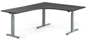 Výškovo nastaviteľný rohový stôl MODULUS, 1600x2000 mm, strieborná, čierna