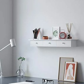 Plávajúca nástenná polica s 3 zásuvkami, 80 x 15 x 10 cm, biela