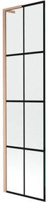 Mexen Next L, 1-krídlová vaňová zástena 50 x 150 cm, 6mm číre sklo-čierny vzor, medený profil, 895-050-000-03-77-65