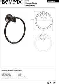 Bemeta Design DARK: Držiak uterákov, kruhový - 104204060