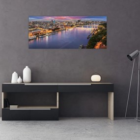 Obraz nočného mesta Bratislavy s riekou (120x50 cm)