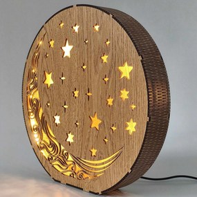 Drevená stolová lampa Mesiac a hviezdy | AURA: HDF - Orech 20 cm 4794-115288 LED0612
