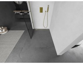 Mexen Kioto L, sprchová zástena Walk-In 80 x 200 cm, 8mm číre sklo čierny vzor, zlatý matný profil, 800-080-103-55-77