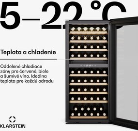 Klarstein Vinsider Duo chladnička na víno, 79 fliaš, 2 chladiace zóny, UV ochrana, 9 políc, Dotykové ovládanie