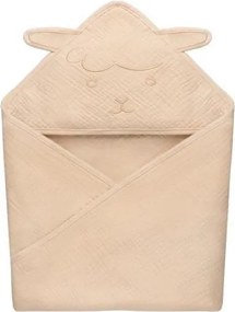 Lionelo - Detská mušelínová osuška s kapucňou, pieskovo-béžová