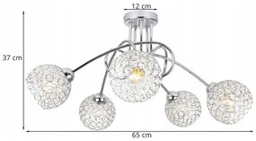 Stropné svietidlo Crystal, 5x strieborné krištáľové tienidlo, ch