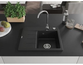 Mexen Ben, 1-komorový granitový drez 600x500x190 mm, pravý + chrómový sifón, čierna, 6523605000-77