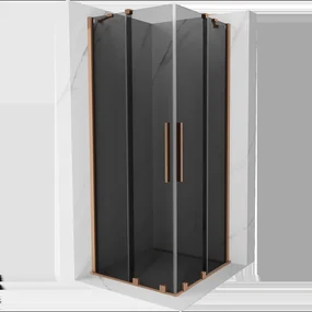Mexen Velar Duo sprchovací kút posuvný 100 x 100 cm, grafit, medená kefovaná - 871-100-100-42-65
