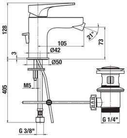 JIKA H3411X10041111 - Bidetová batéria CUBITO 12,8 cm, bez prepadu, chróm
