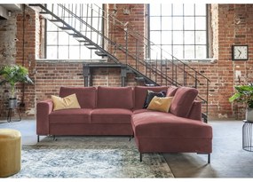 Ružová zamatová rozkladacia rohová pohovka (pravý roh) Lofty Lilly – Miuform