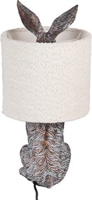 Šedá stolná lampa králik s bielym chlpatým tienidlom Rabbi - Ø 20*43 cm / E27