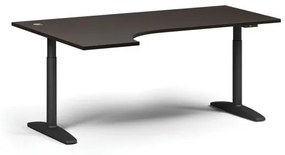 Výškovo nastaviteľný stôl OBOL, elektrický, 675-1325 mm, rohový ľavý, doska 1800x1200 mm, čierna zaoblená podnož, wenge