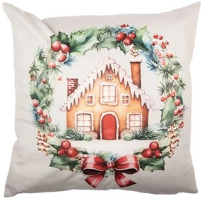 Béžová obliečka na vankúš s perníkovou chalúpkou - 45*45 cm