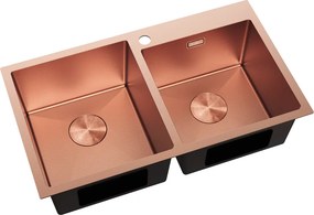 Mexen Xorin, 2-komorový nerezový drez 780 x 450 mm, brúsená meď, vzor voština, 6441782000-65HC