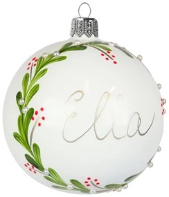 Vianočná guľa s menom a s dekorom imela