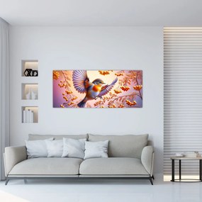 Obraz - Vták s jarabinou (120x50 cm)