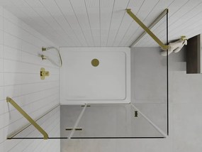 Mexen Roma, sprchovací kút 110 (dvere) x 90 (stena) cm, 6mm číre sklo, zlatý profil + slim sprchová vanička 5cm, 854-080-090-50-00-4010